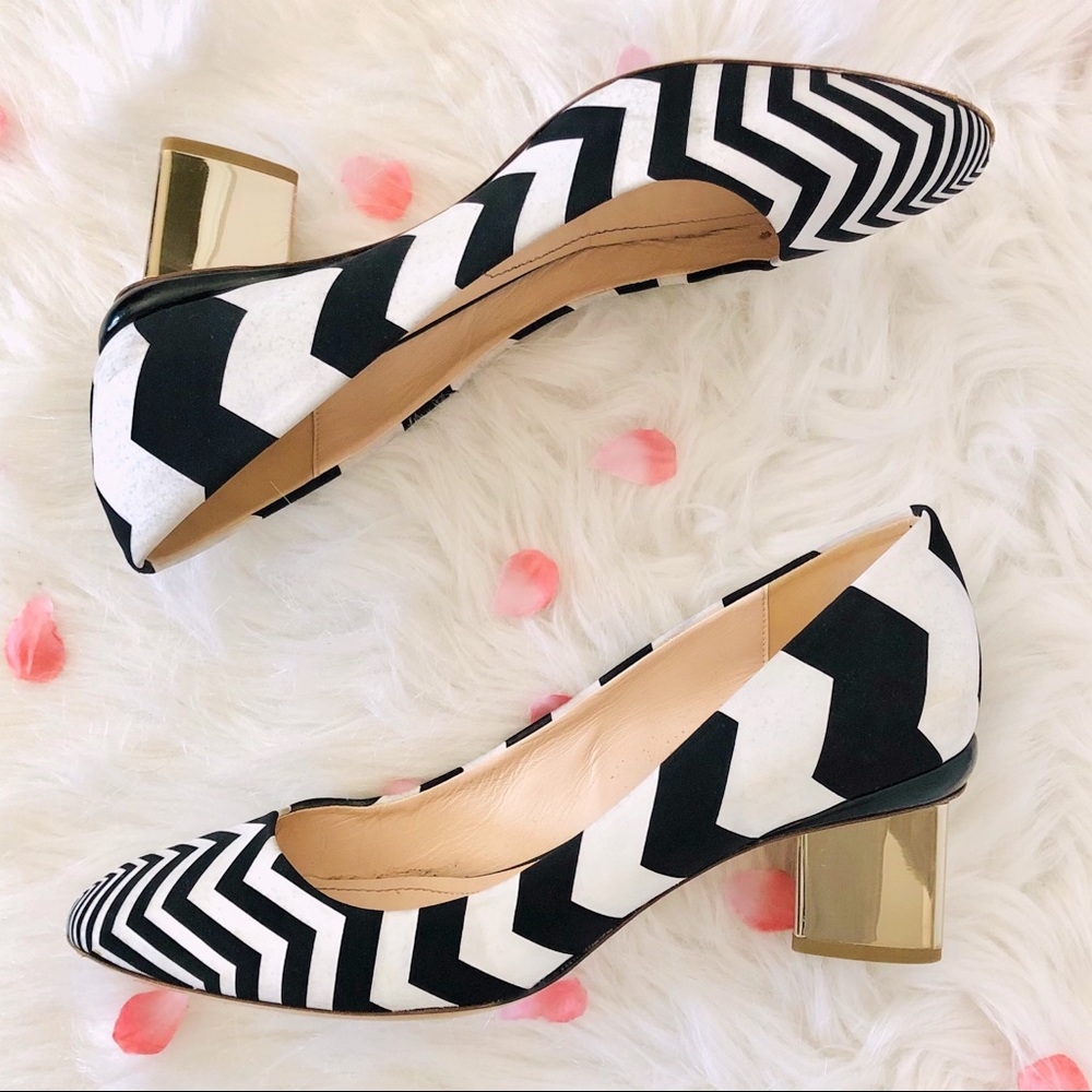 Nicholas Kirkwood Black & White Pumps Gold Heel 10